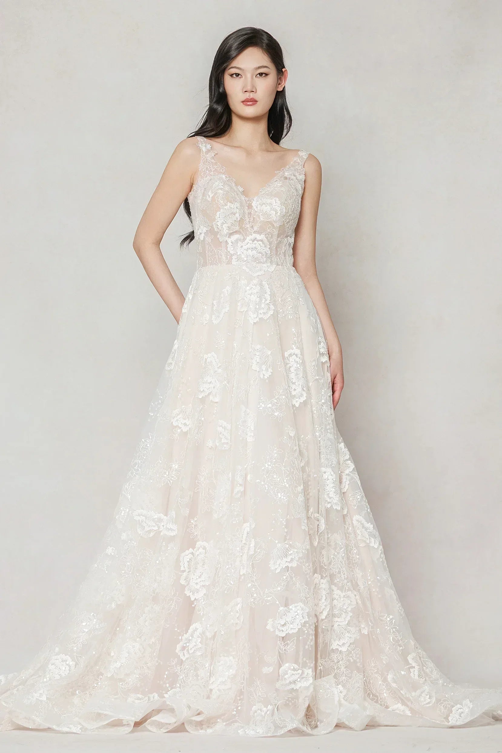 A-Line Court Train Lace Wedding Dress CW3636 - COCOMELODY